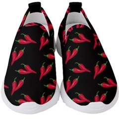 Red, hot jalapeno peppers, chilli pepper pattern at black, spicy Kids  Slip On Sneakers