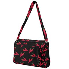 Red, hot jalapeno peppers, chilli pepper pattern at black, spicy Front Pocket Crossbody Bag