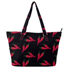 Red, hot jalapeno peppers, chilli pepper pattern at black, spicy Full Print Shoulder Bag