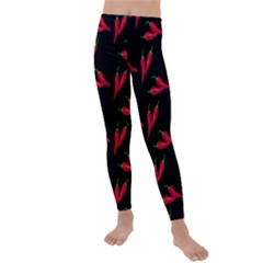 Red, hot jalapeno peppers, chilli pepper pattern at black, spicy Kids  Lightweight Velour Leggings