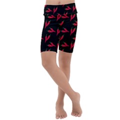 Red, hot jalapeno peppers, chilli pepper pattern at black, spicy Kids  Lightweight Velour Cropped Yoga Leggings