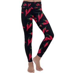Red, hot jalapeno peppers, chilli pepper pattern at black, spicy Kids  Lightweight Velour Classic Yoga Leggings