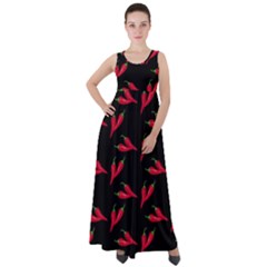Red, hot jalapeno peppers, chilli pepper pattern at black, spicy Empire Waist Velour Maxi Dress