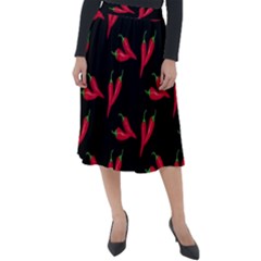 Red, hot jalapeno peppers, chilli pepper pattern at black, spicy Classic Velour Midi Skirt 