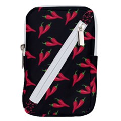 Red, hot jalapeno peppers, chilli pepper pattern at black, spicy Belt Pouch Bag (Small)