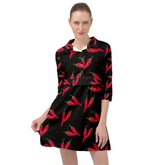 Red, hot jalapeno peppers, chilli pepper pattern at black, spicy Mini Skater Shirt Dress