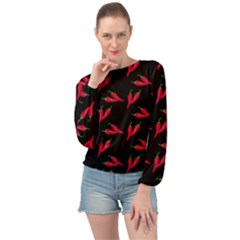 Red, hot jalapeno peppers, chilli pepper pattern at black, spicy Banded Bottom Chiffon Top
