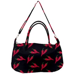 Red, Hot Jalapeno Peppers, Chilli Pepper Pattern At Black, Spicy Removal Strap Handbag by Casemiro