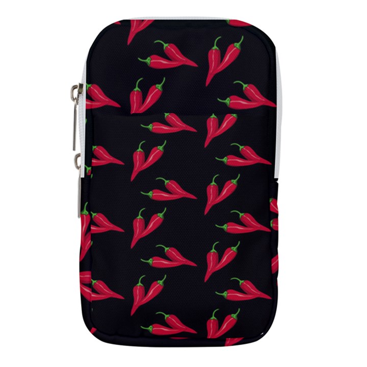 Red, hot jalapeno peppers, chilli pepper pattern at black, spicy Waist Pouch (Large)