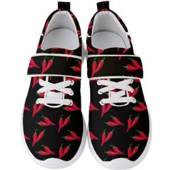 Red, hot jalapeno peppers, chilli pepper pattern at black, spicy Men s Velcro Strap Shoes