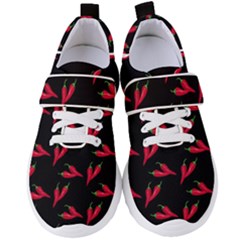 Red, hot jalapeno peppers, chilli pepper pattern at black, spicy Women s Velcro Strap Shoes