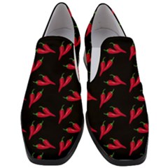 Red, hot jalapeno peppers, chilli pepper pattern at black, spicy Women Slip On Heel Loafers