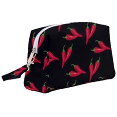 Red, hot jalapeno peppers, chilli pepper pattern at black, spicy Wristlet Pouch Bag (Large)