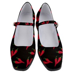 Red, hot jalapeno peppers, chilli pepper pattern at black, spicy Women s Mary Jane Shoes