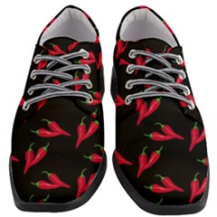 Red, hot jalapeno peppers, chilli pepper pattern at black, spicy Women Heeled Oxford Shoes