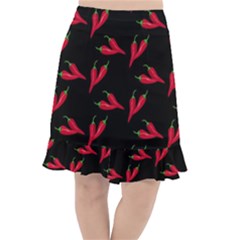 Red, hot jalapeno peppers, chilli pepper pattern at black, spicy Fishtail Chiffon Skirt