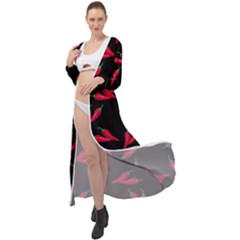 Red, hot jalapeno peppers, chilli pepper pattern at black, spicy Maxi Chiffon Beach Wrap