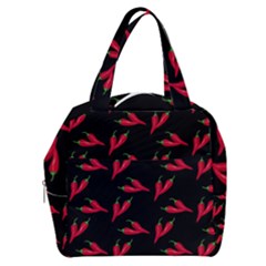 Red, Hot Jalapeno Peppers, Chilli Pepper Pattern At Black, Spicy Boxy Hand Bag by Casemiro