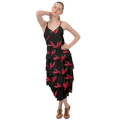 Red, hot jalapeno peppers, chilli pepper pattern at black, spicy Layered Bottom Dress