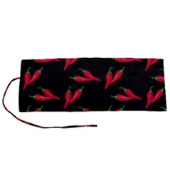Red, hot jalapeno peppers, chilli pepper pattern at black, spicy Roll Up Canvas Pencil Holder (S)