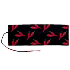 Red, hot jalapeno peppers, chilli pepper pattern at black, spicy Roll Up Canvas Pencil Holder (M)