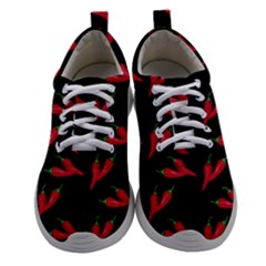 Red, Hot Jalapeno Peppers, Chilli Pepper Pattern At Black, Spicy Athletic Shoes by Casemiro
