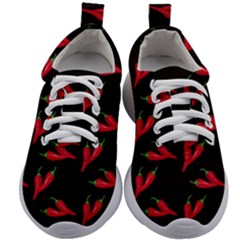 Red, hot jalapeno peppers, chilli pepper pattern at black, spicy Kids Athletic Shoes