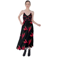 Red, hot jalapeno peppers, chilli pepper pattern at black, spicy Tie Back Maxi Dress