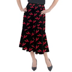 Red, hot jalapeno peppers, chilli pepper pattern at black, spicy Midi Mermaid Skirt