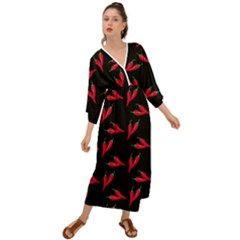 Red, hot jalapeno peppers, chilli pepper pattern at black, spicy Grecian Style  Maxi Dress