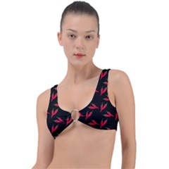 Red, hot jalapeno peppers, chilli pepper pattern at black, spicy Ring Detail Bikini Top