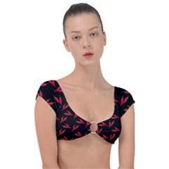 Red, hot jalapeno peppers, chilli pepper pattern at black, spicy Cap Sleeve Ring Bikini Top