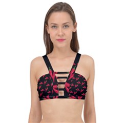 Red, hot jalapeno peppers, chilli pepper pattern at black, spicy Cage Up Bikini Top