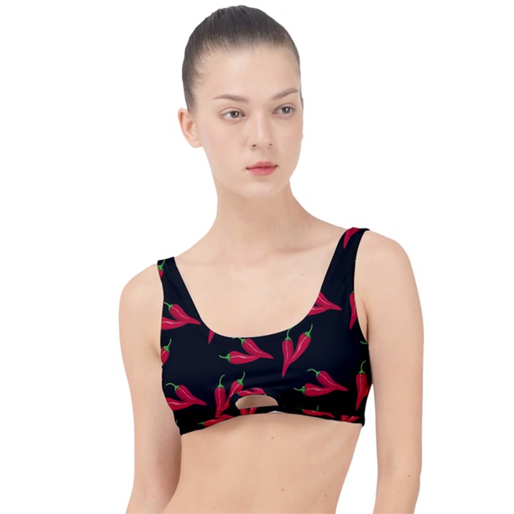 Red, hot jalapeno peppers, chilli pepper pattern at black, spicy The Little Details Bikini Top