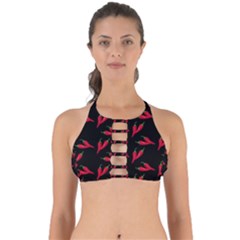 Red, hot jalapeno peppers, chilli pepper pattern at black, spicy Perfectly Cut Out Bikini Top