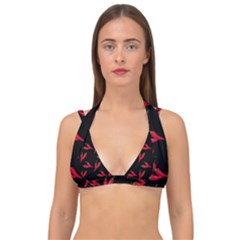 Red, hot jalapeno peppers, chilli pepper pattern at black, spicy Double Strap Halter Bikini Top
