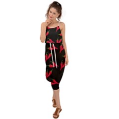 Red, hot jalapeno peppers, chilli pepper pattern at black, spicy Waist Tie Cover Up Chiffon Dress