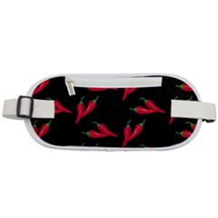 Red, hot jalapeno peppers, chilli pepper pattern at black, spicy Rounded Waist Pouch