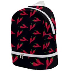 Red, hot jalapeno peppers, chilli pepper pattern at black, spicy Zip Bottom Backpack