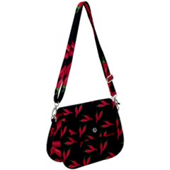 Red, Hot Jalapeno Peppers, Chilli Pepper Pattern At Black, Spicy Saddle Handbag by Casemiro