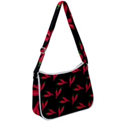 Red, hot jalapeno peppers, chilli pepper pattern at black, spicy Zip Up Shoulder Bag