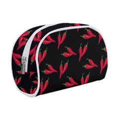 Red, hot jalapeno peppers, chilli pepper pattern at black, spicy Makeup Case (Small)