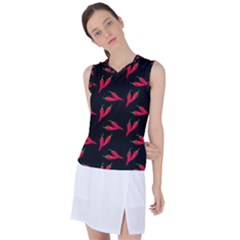 Red, Hot Jalapeno Peppers, Chilli Pepper Pattern At Black, Spicy Women s Sleeveless Sports Top by Casemiro