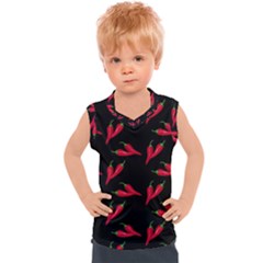 Red, hot jalapeno peppers, chilli pepper pattern at black, spicy Kids  Sport Tank Top