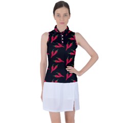 Red, hot jalapeno peppers, chilli pepper pattern at black, spicy Women s Sleeveless Polo Tee