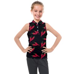 Red, hot jalapeno peppers, chilli pepper pattern at black, spicy Kids  Sleeveless Polo Tee