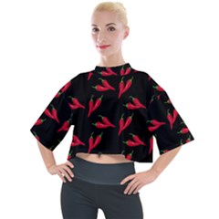 Red, hot jalapeno peppers, chilli pepper pattern at black, spicy Mock Neck Tee