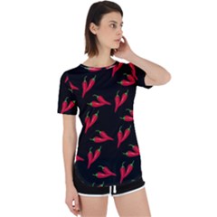Red, hot jalapeno peppers, chilli pepper pattern at black, spicy Perpetual Short Sleeve T-Shirt