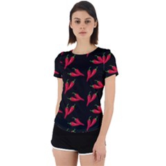 Red, Hot Jalapeno Peppers, Chilli Pepper Pattern At Black, Spicy Back Cut Out Sport Tee by Casemiro