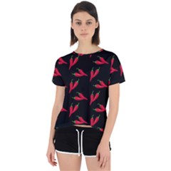 Red, Hot Jalapeno Peppers, Chilli Pepper Pattern At Black, Spicy Open Back Sport Tee